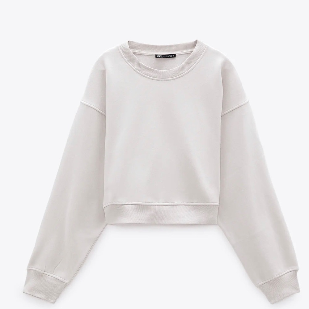 Zara basic crew neck sweatshirt oyster white NWT